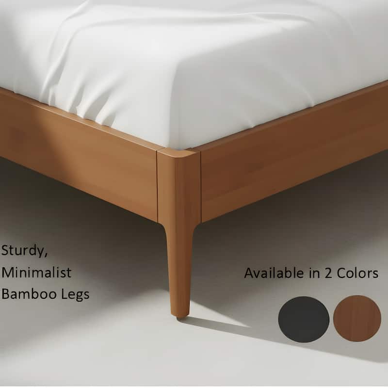 Bohemian Bamboo Spindle Platform Bed Frame with Wooden Slats and Metal Support, No Box Spring Needed, Low Profile Wingback Bed