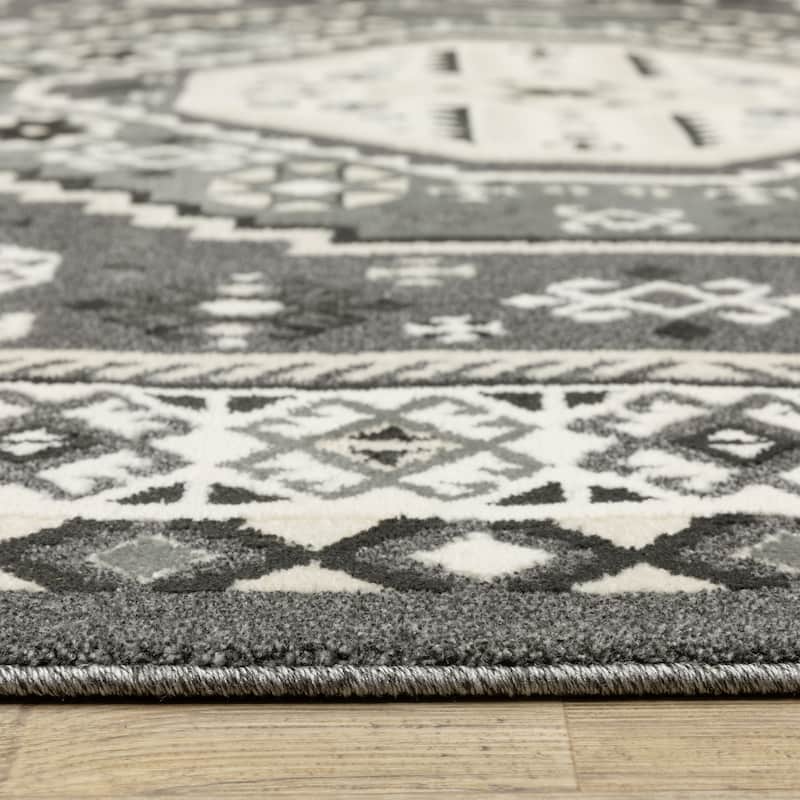 Style Haven Ripley Nomadic Tribal Grey/ Ivory Mixed Pile Area Rug