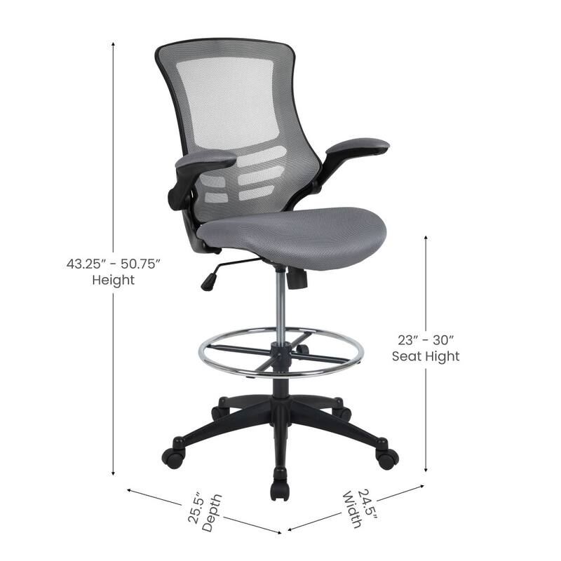 Mid-Back Ergonomic Drafting Chair with Adjustable Foot Ring and Flip-Up Arms