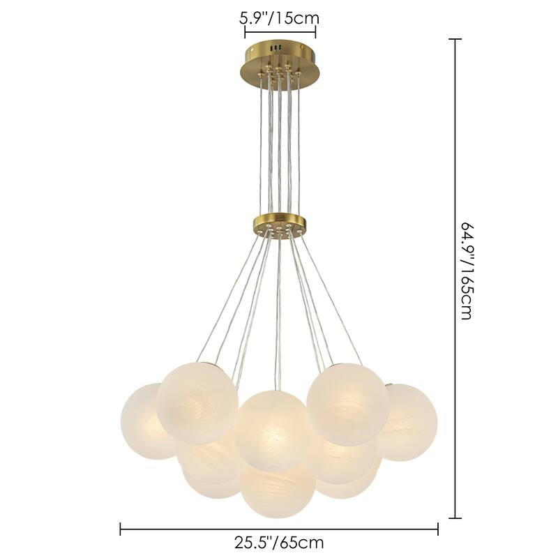 13-Light Modern Gold Linear Textured Glass Globe Bubble Chandelier - 25.5 in. W x 64.9 in. H