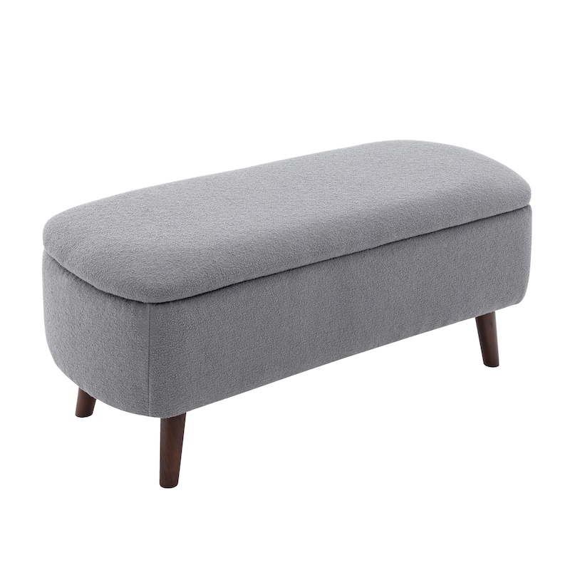 Porthos Home Celia Boucle Fabric Storage Bench with Rubberwood Legs - Grey