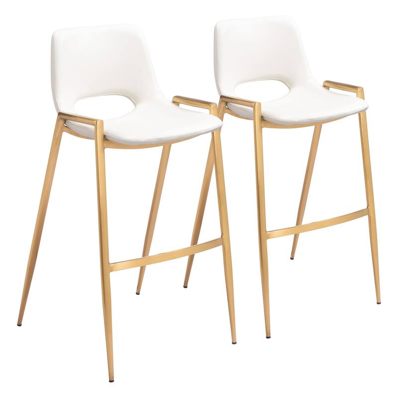 Desi Barstool (Set of 2) - 20.7" W x 21.7" D x 39" H - White, Gold