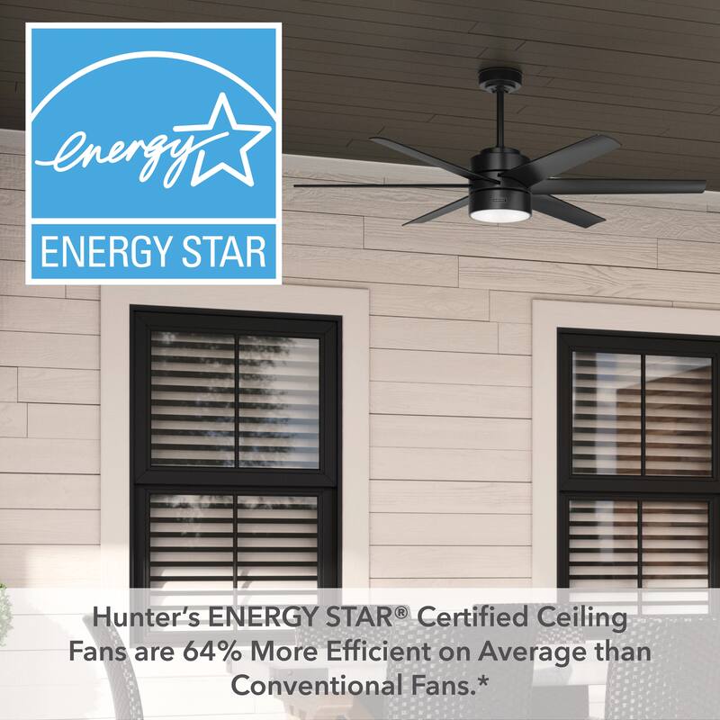 Hunter 60" Solaria Outdoor Damp-Rated Ceiling Fan with LED Light Kit and Wall Control - Contemporary, Industrial - ENERGY STAR!