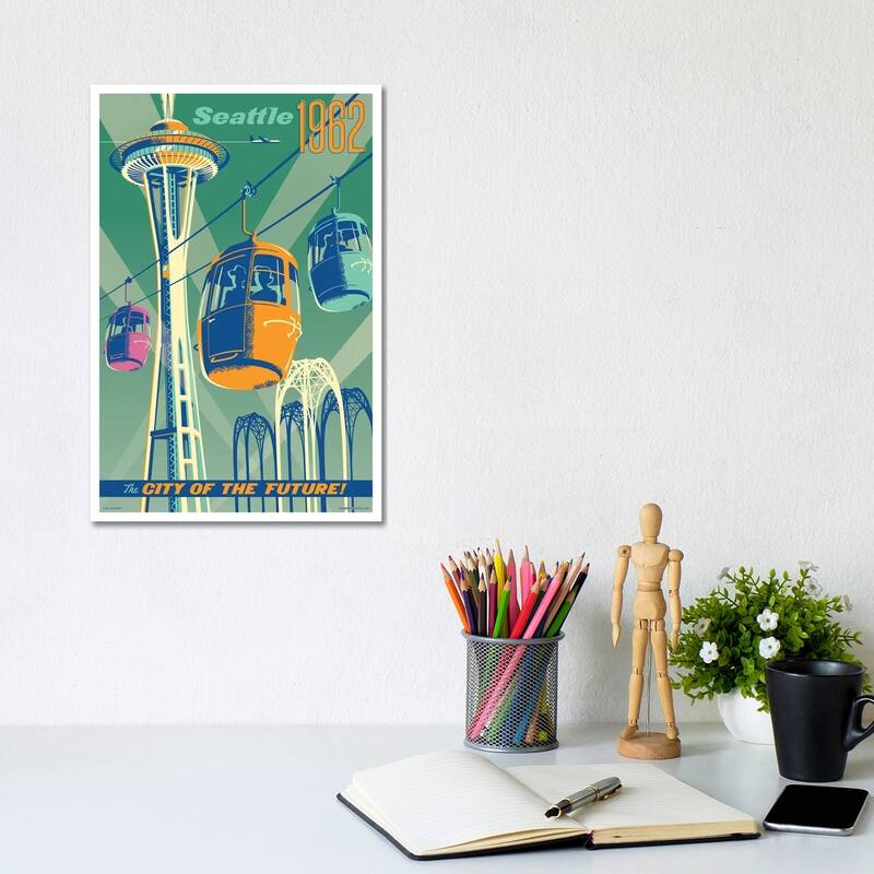 iCanvas "Seattle 1962 Travel Poster" by Jim Zahniser Canvas Print - 12x8x0.75