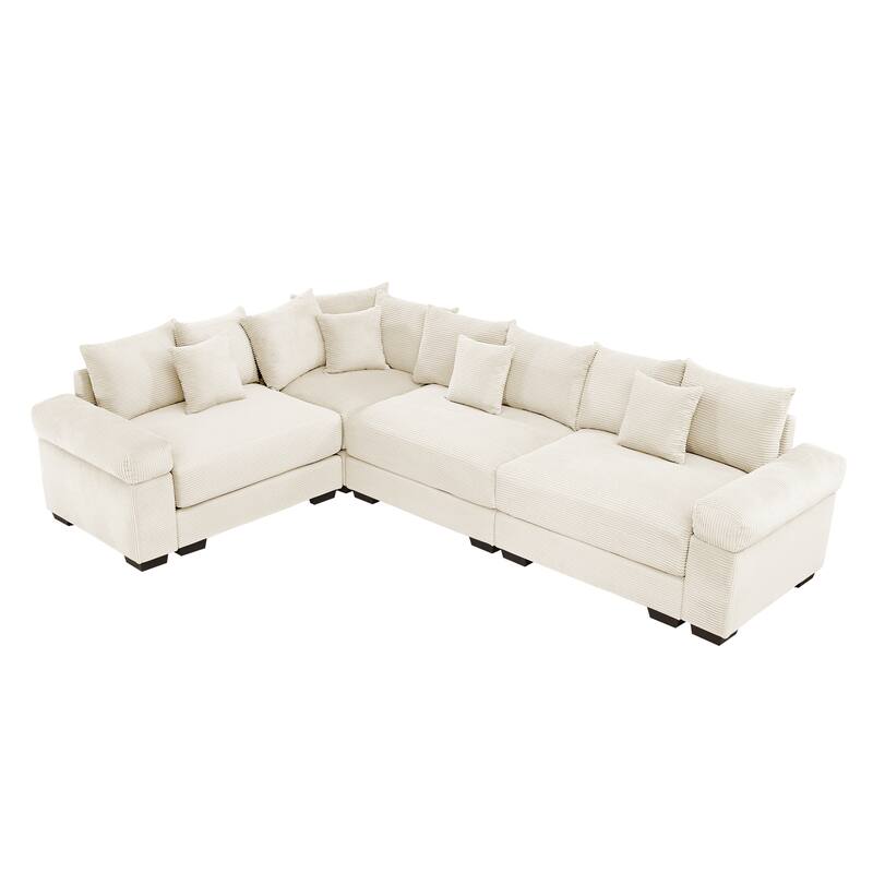 GDFStudio - Corduroy L-Shaped 4-Seater 116.9" Cloud Modular Sectional Couch