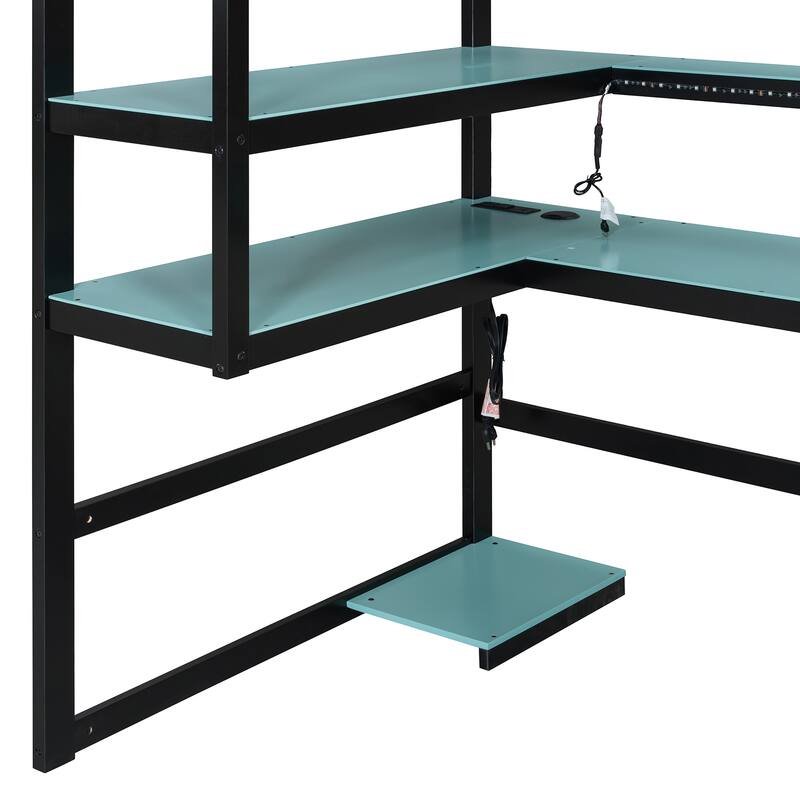 Loft Bed with Wraparound Study Hub, Side Storage Rack, USB Charging & RGB Light by Harper&Bright Designs