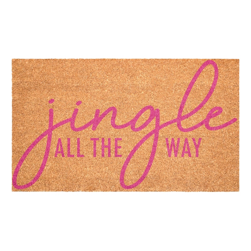 HomeRoots 24" X 36" Brown And Pink Christmas Outdoor Coir Door Mat - 24.00' X '36.00