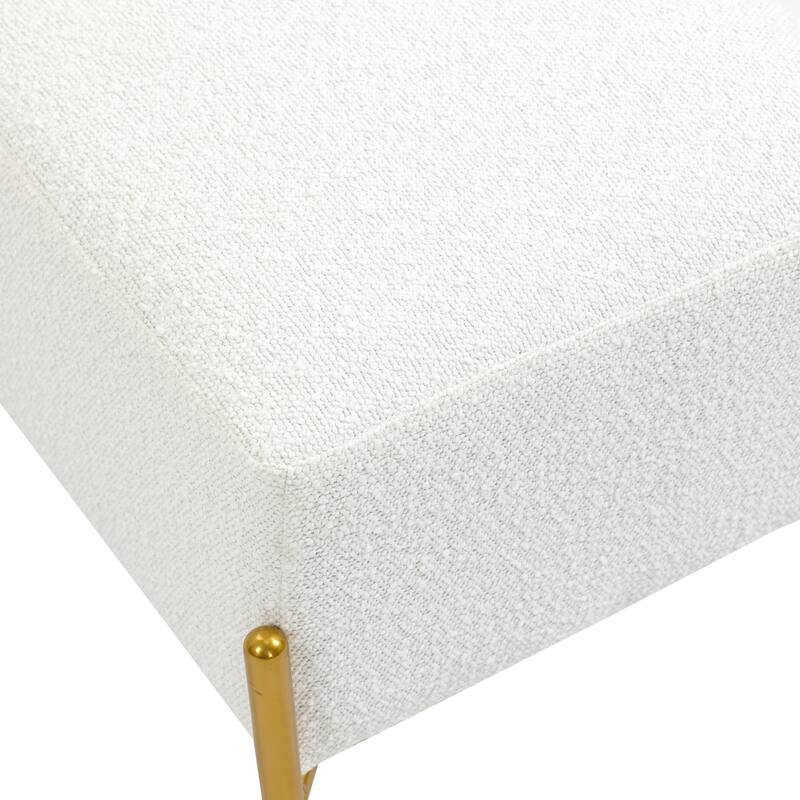 Aysha White Boucle Ottoman with Gold Accent Legs