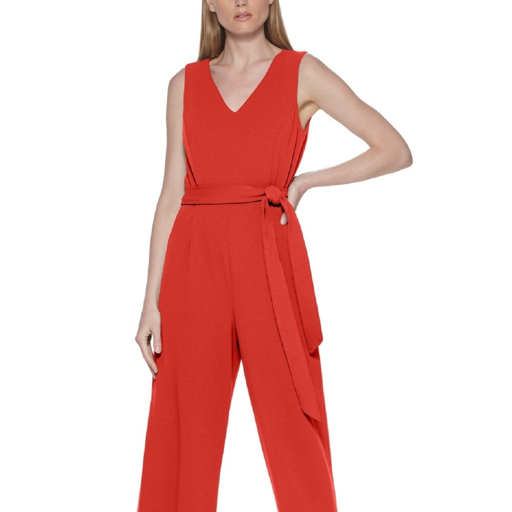 Calvin Klein Women's Sleeveless Jumpsuit Red Size Bed Bath