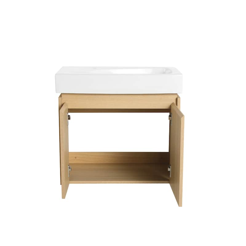 24 in. W x 14 in. D x 21 in. H Single Sink Wall Mounted Bath Vanity with White Ceramic Top - 24" x 14"