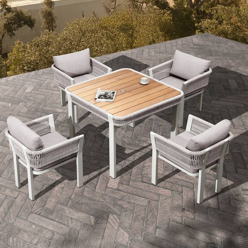 HIGOLD Borromeo Teak Outdoor Patio Dining Set with Cushions - Beige