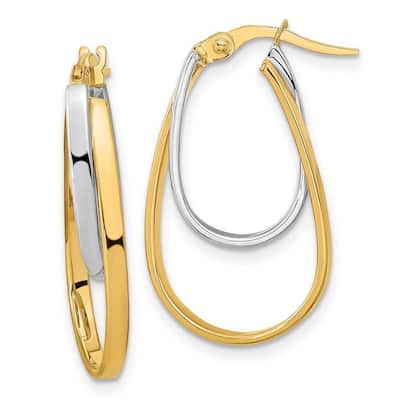 Curata 14k Two Tone Gold Polished Double Oval Hoop Earrings - 26x14.8mm