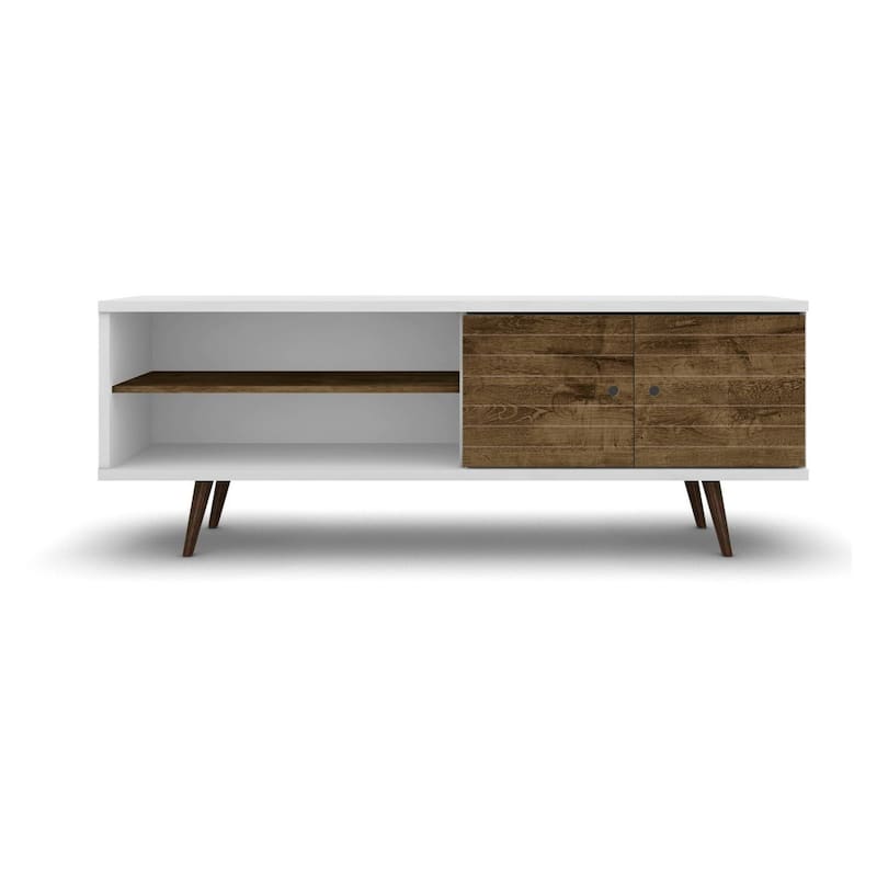Manhattan Comfort Sortland Wooden Modern Media Cabinet Console - White/Rustic Brown