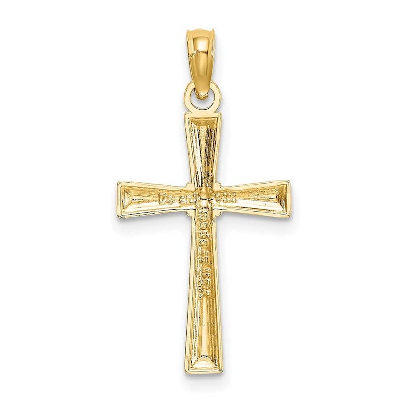 Curata 14k Yellow Gold Textured Edge X Center Flared Cross Necklace 16mm x 20.5mm