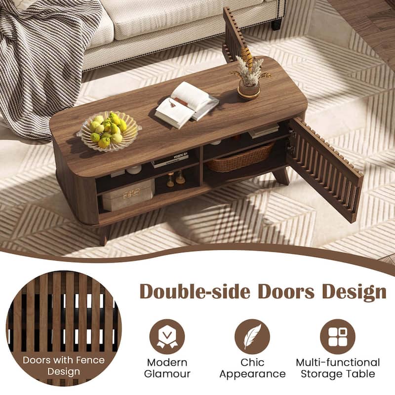 Costway Coffee Table with Storage Adjustable Shelves & 2 Doors Wood - See Details