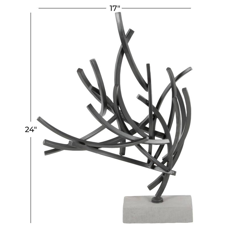 Gray Metal Abstract Decorative Sculpture with Marble Base