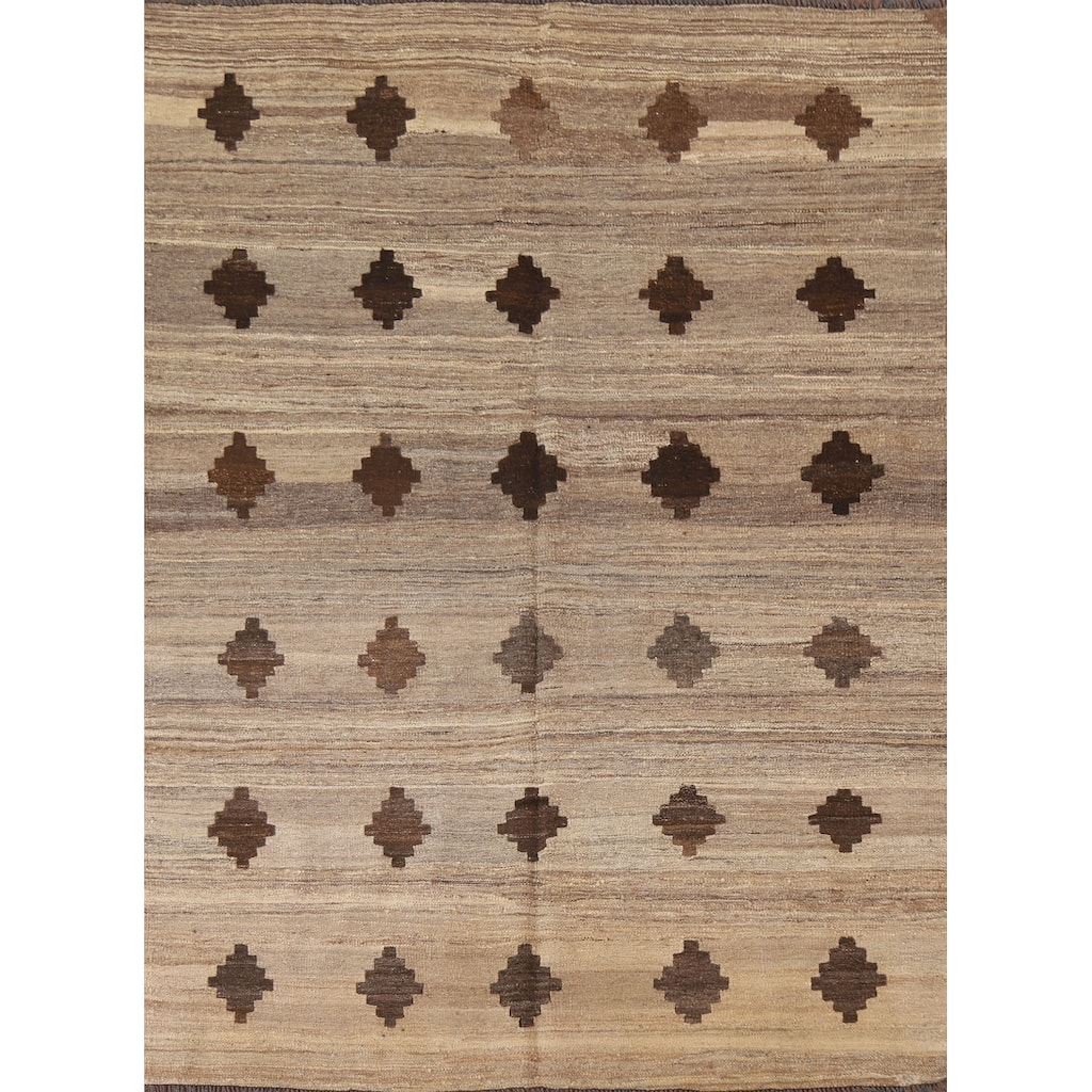 Geometric Kilim Modern Area Rug Hand-woven Wool Carpet - 5'1"x 6'6"