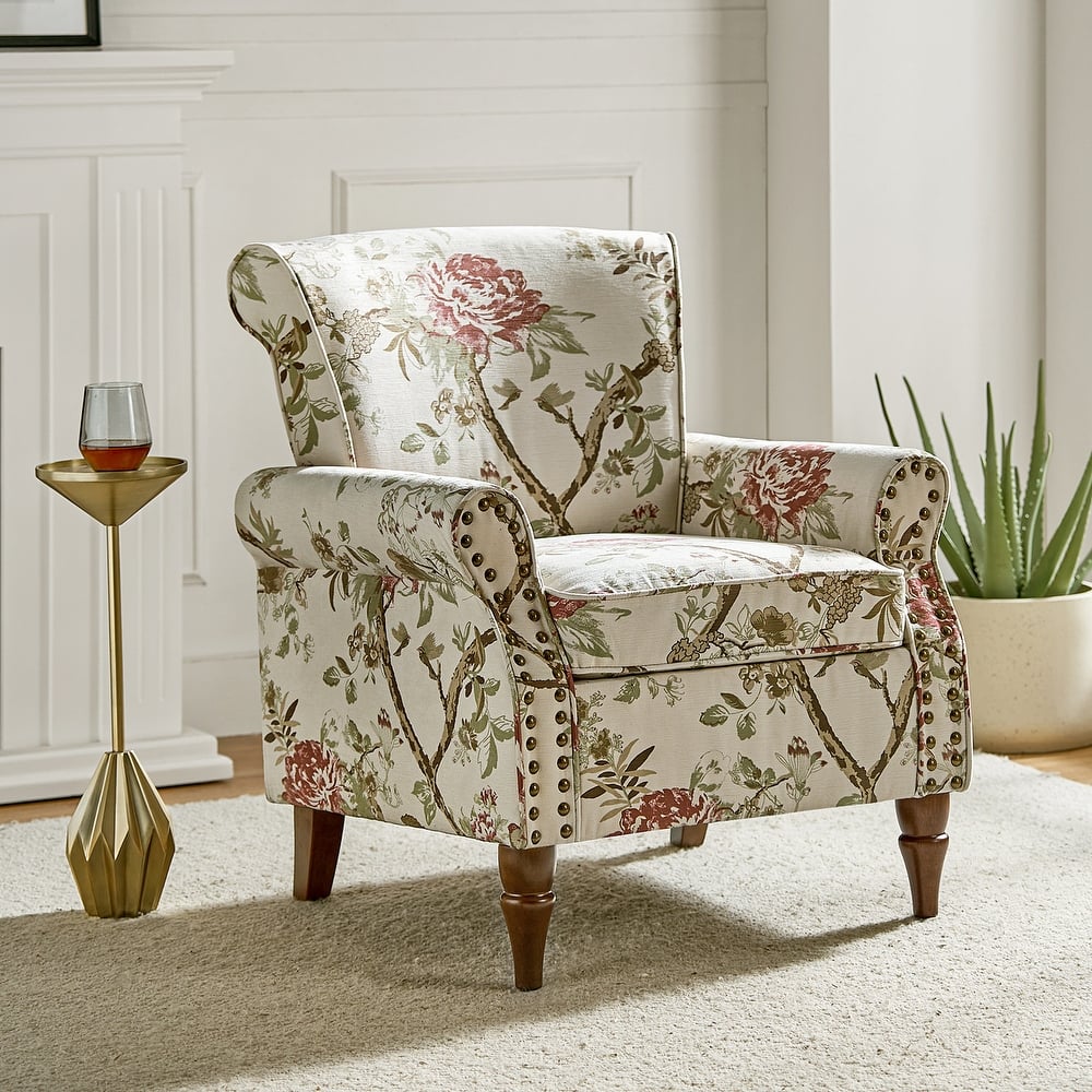 Nyctelius Traditional Polyester Accent Chair with Rolled Arms and Nailhead Trim by HULALA HOME