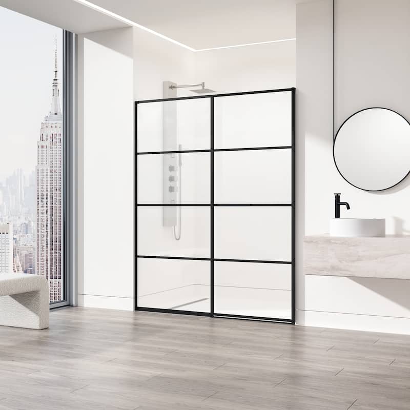 VIGO Meridian 60" W x 74" H Hinged Shower Door in Matte Black