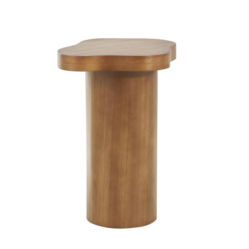 Black or Brown Wood Pedestal Side End Accent Table with Rounded Square Top
