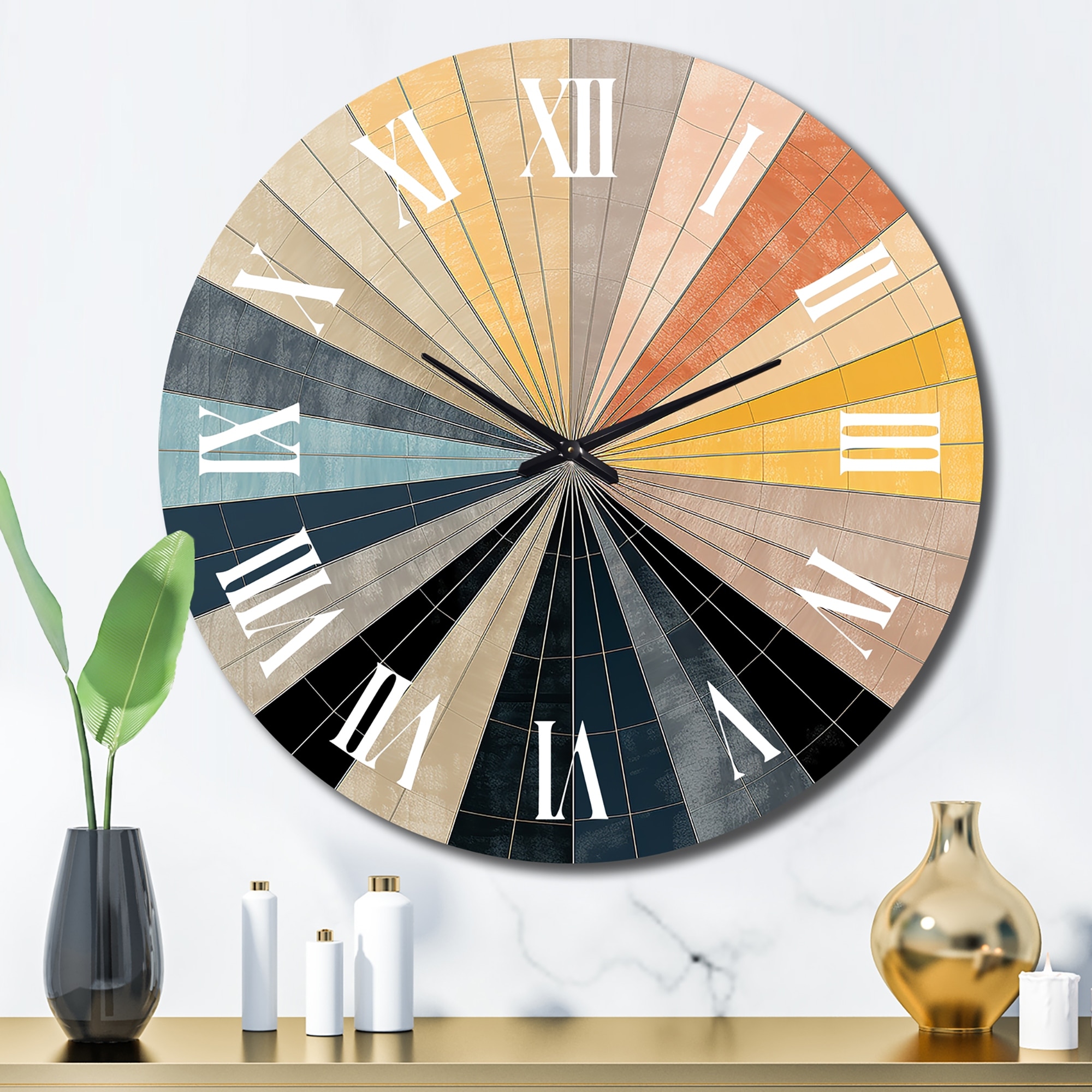 Designart "Mid-Century New Balance Abstract Geometrics III" Modern Midcentury Oversized Wall Clock
