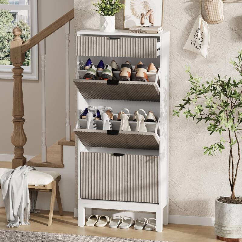 3-Drawer Slim Shoe Storage Cabinet with Flip Doors