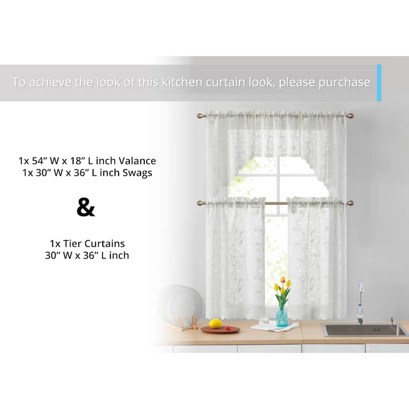 HLC.me Joyce Lace Sheer Kitchen Cafe Curtain Valance for Small Windows, Kitchen & Bathroom - 54 W x 18 L - Single Valance