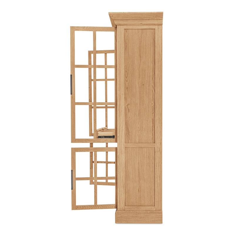 NADAAL STUDIOS Virelle Tall Cabinet, Glass Front with Molding Detail and Solid Oak Frame, Natural