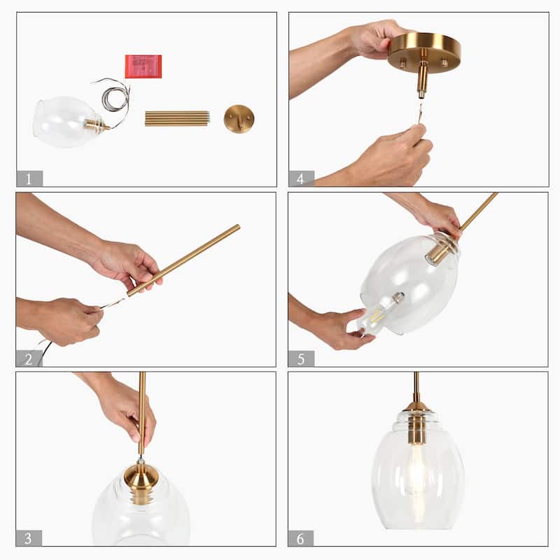 Mid-century Modern Gold 1-Light Bell Shaped Clear Glass Single Pendant Kitchen Island Lights - D 8'' x H 12''
