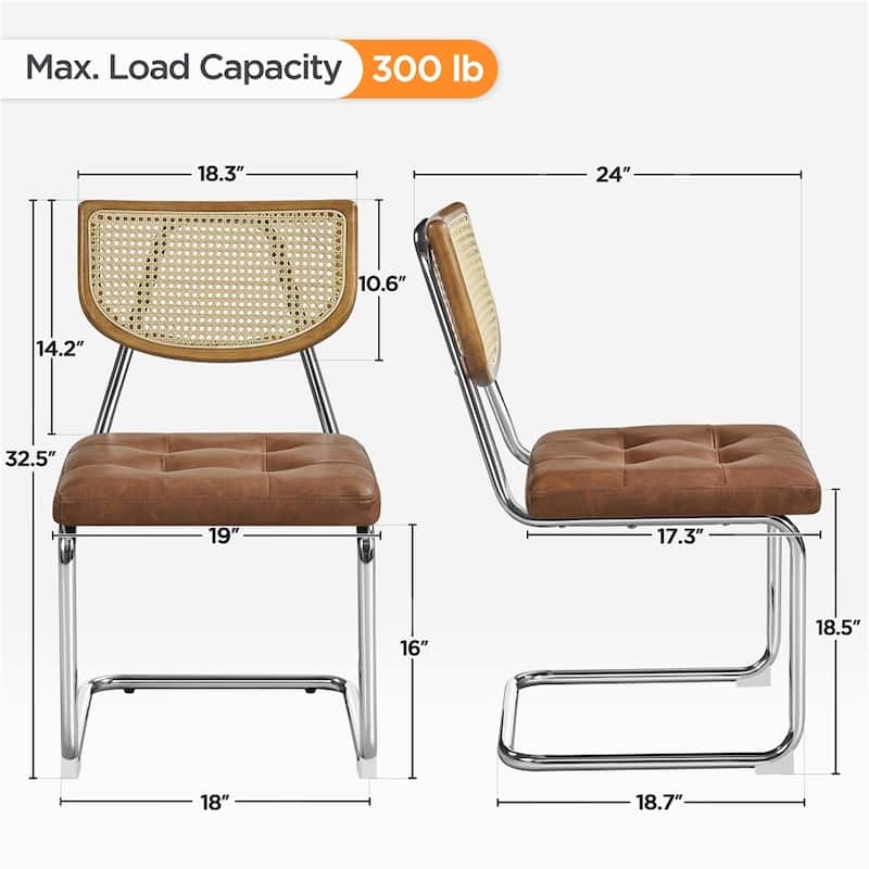 Yaheetech 2PCS Faux leather Dining Chairs Weave Kitchen Chairs With Rattan Back - N/A