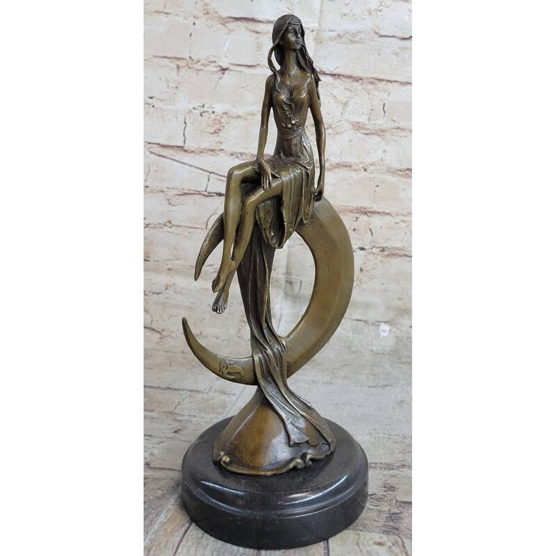 Signed Original Mavchi Venus On The Moon Bronze Sculpture Marble Base Figurine