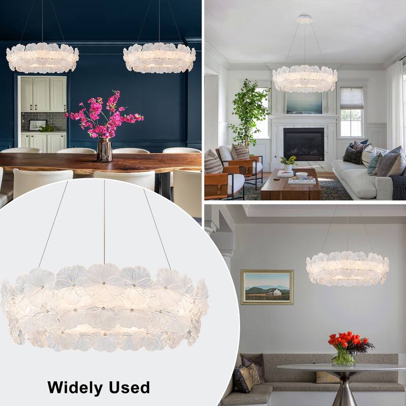 Modern LED Chandelier Clear & Frosted Glass Floral Petals Dimmable