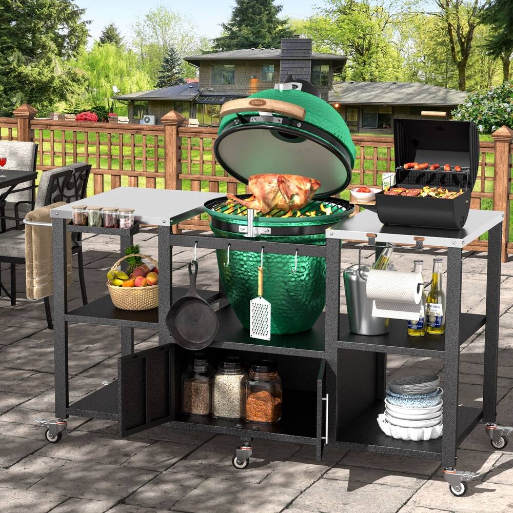 VEIKOUS Heavy Duty Stainless Steel Outdoor Grill Table, Rolling Cart with Table Top - 65''×23.62''×33.1''