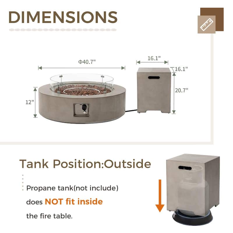 SUNBURY Round Outdoor Propane Fire Pit w Wind Guard and Tank Cover