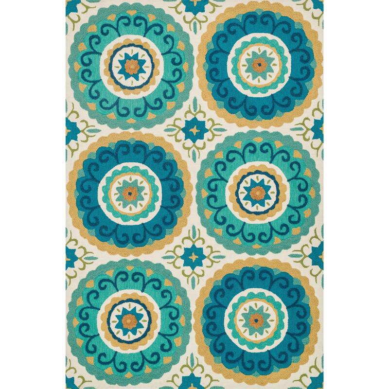 Alexander Home Retro Modern & Contemporary Hand-Hooked Rug - 5' x 7' - Ivory/Aqua