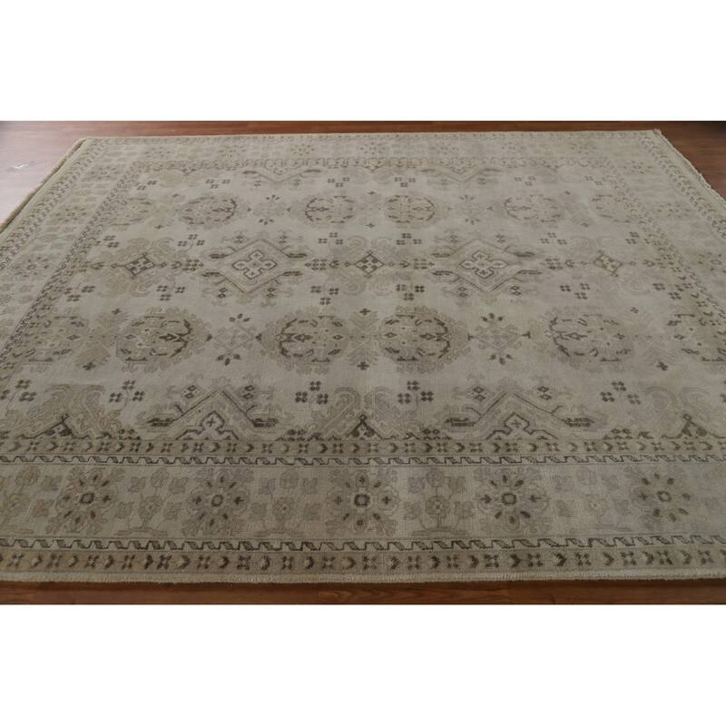 Beige Oushak Area Rug Hand-Knotted Wool Carpet - 7'10"x 9'7"