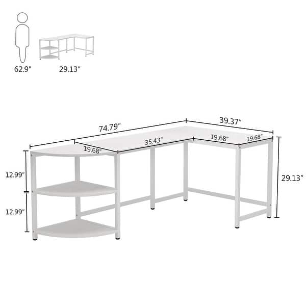 L-Shaped Computer Desk with 3-Tier Reversible Storage Shelf - - 33504044