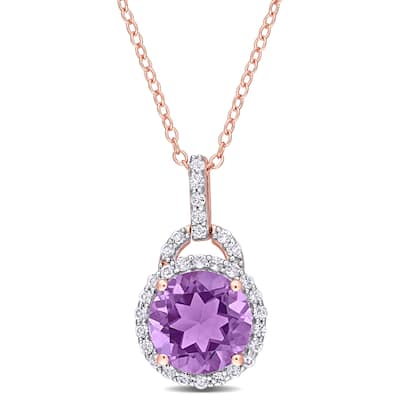Miadora 3ct TGW Amethyst and White Topaz Halo Necklace in Rose Plated Sterling Silver