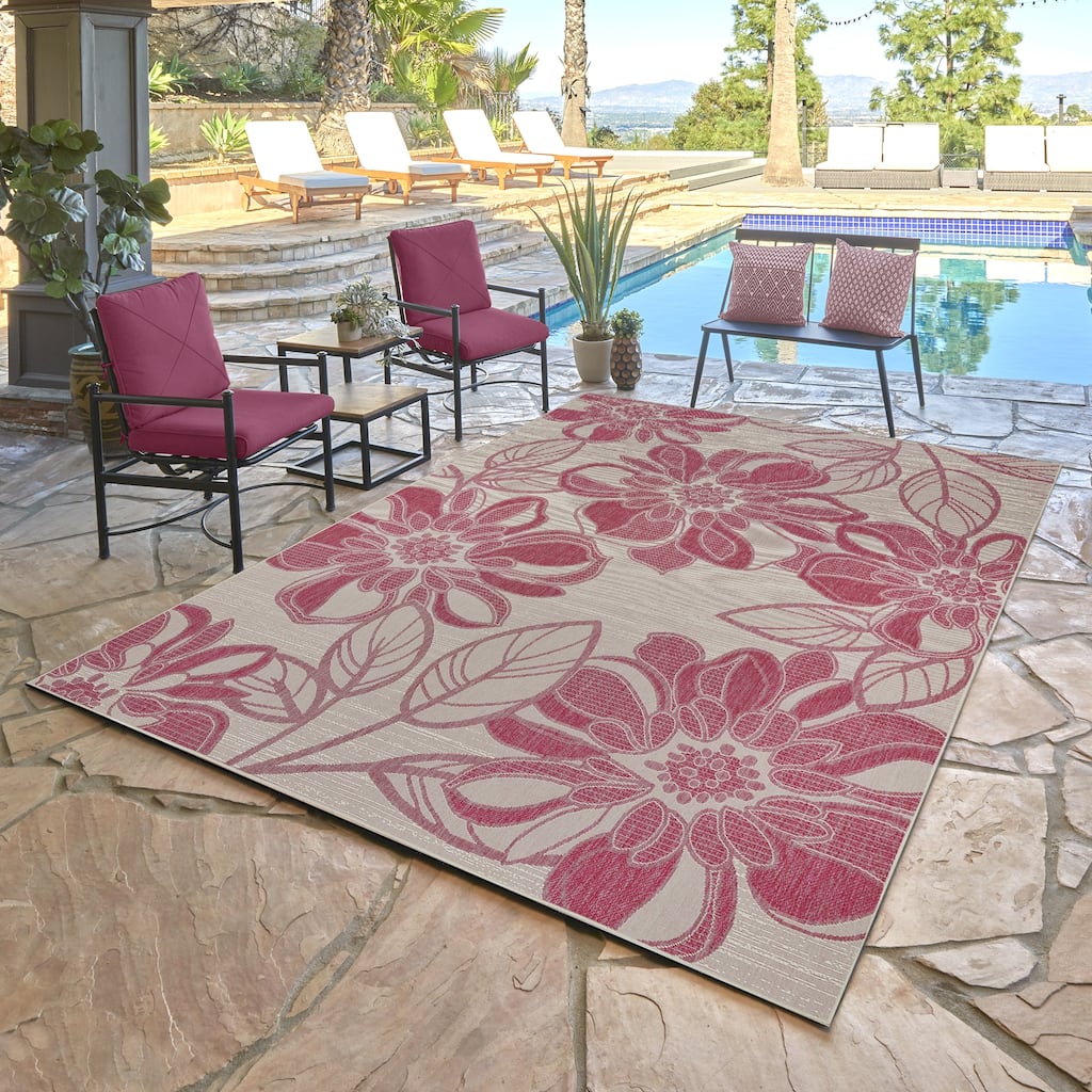 Gertmenian Tropea Woodbury Bold Floral Casual Easy Care Flatweave Indoor/ Outdoor Area Rug