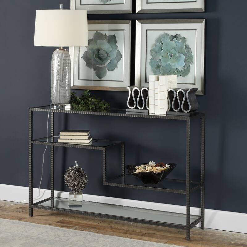 Uttermost Leo 52 Inch Wide Iron Console Table with Tempered Glass
