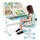 preview thumbnail 1 of 6, Gymax Blue Kids Desk & Chair Set Height Adjustable Children School Blue