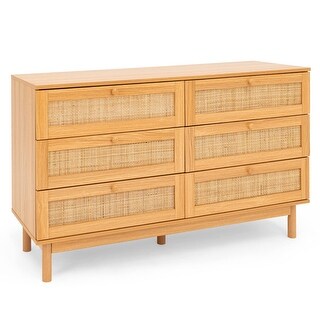 6 Drawer Dresser, Rattan Dresser Modern Dresser for Bedroom, Wood ...
