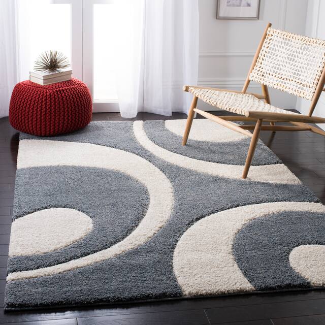 SAFAVIEH Florida Shag Jayati Abstract 1.2-inch Thick Rug - 3'3" x 5'3" - Slate/Ivory