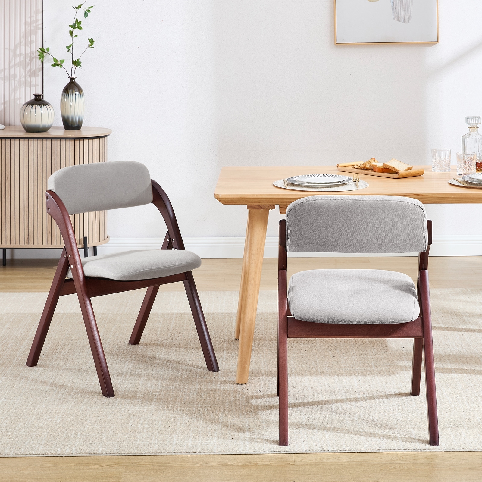 HOMYKA Padded Folding Chair Portable Wooden Dining Chairs Set of 2