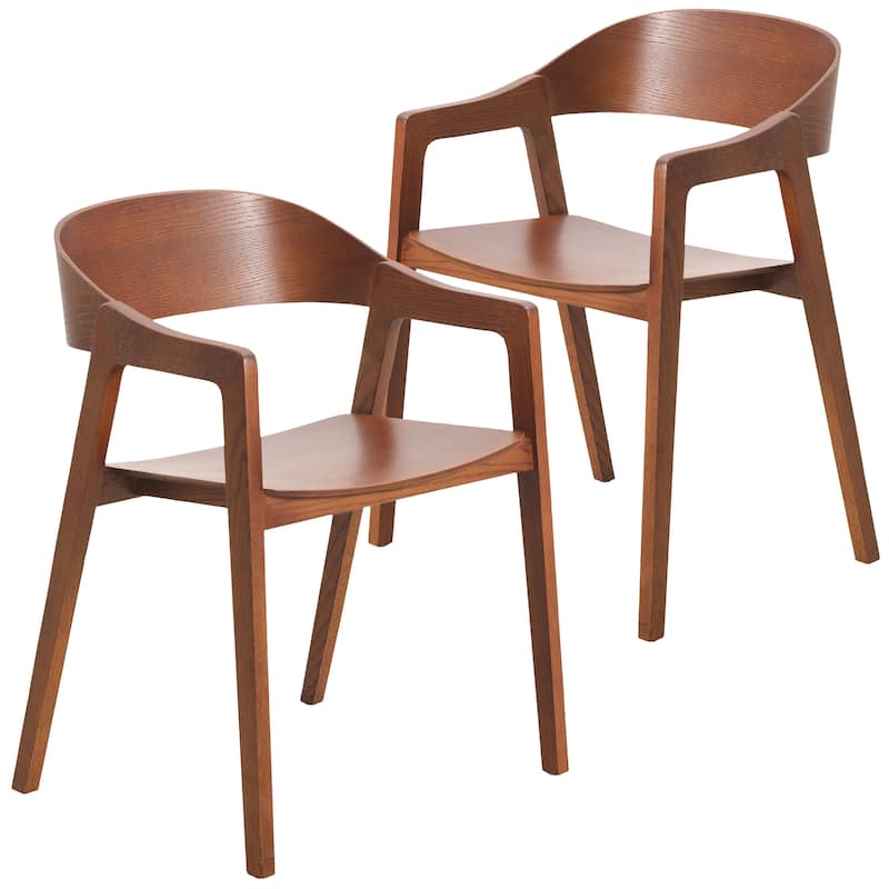 Dining Chair in Oak Wood with Open Back Design and Armrests Set of 2 Rivo Series - Dark Natural