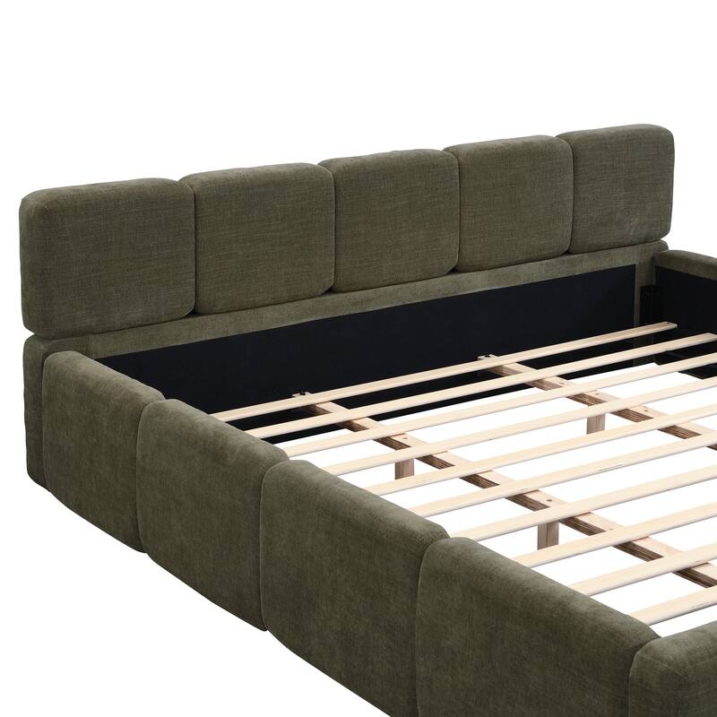 Christopher Knight Home Evelyn Platform Bed with Boucle Upholstery and Thick Block-Style Headboard