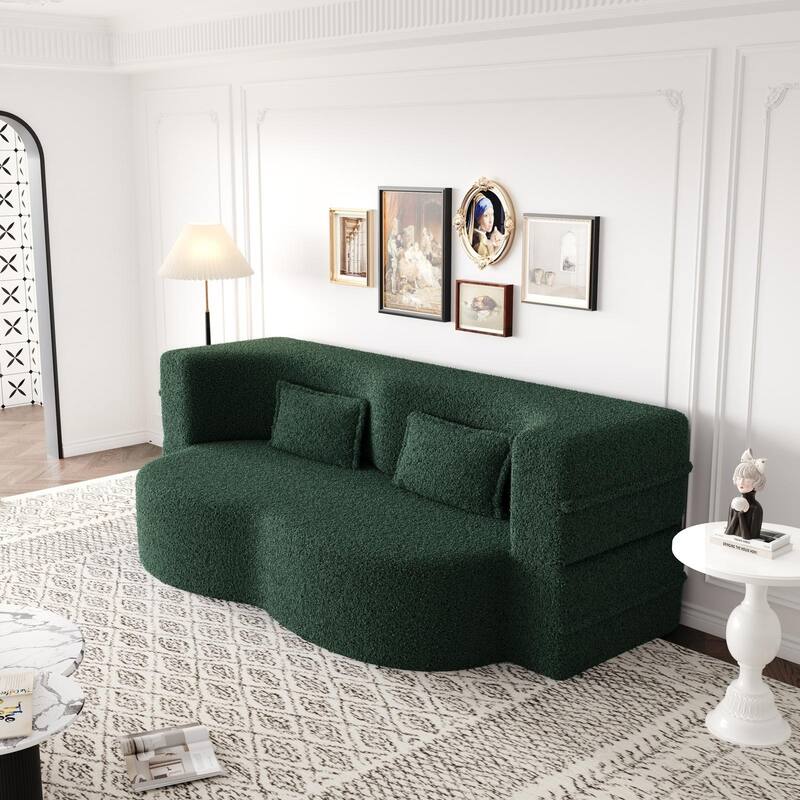 Modern Convertible Floor Sofa,15" Size,Teddy,2 Pillows,No Assembly