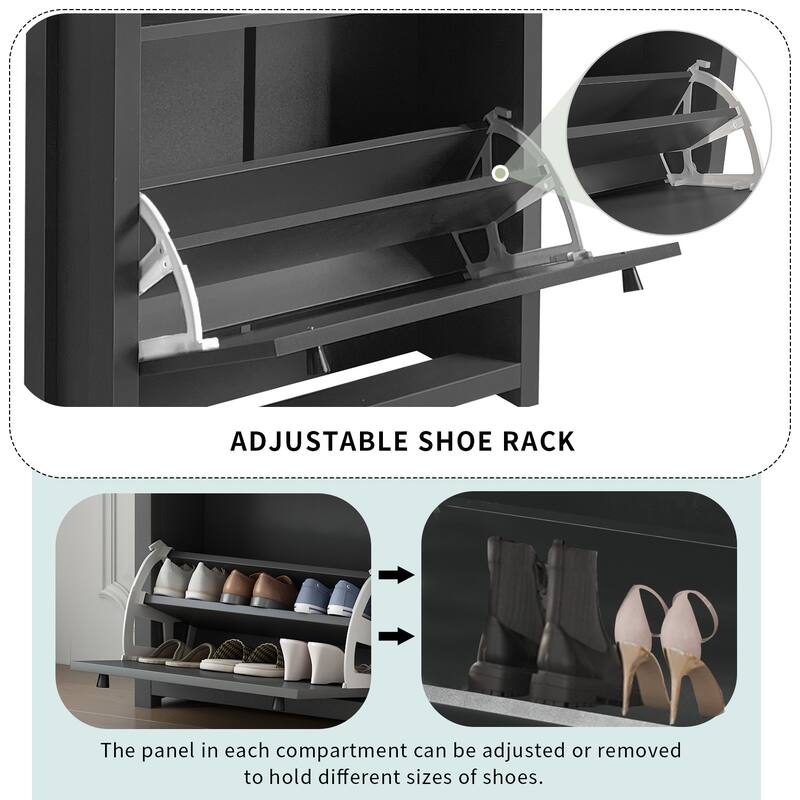 Entryway Organizer Shoe Cabinet with 2 Flip Drawers & Adjustable Panels for Storage and Organization
