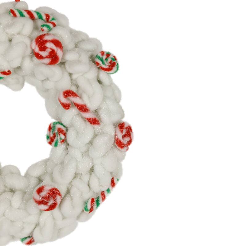 Plush Peppermint and Candy Canes Christmas Wreath Decoration - 13" - Unlit