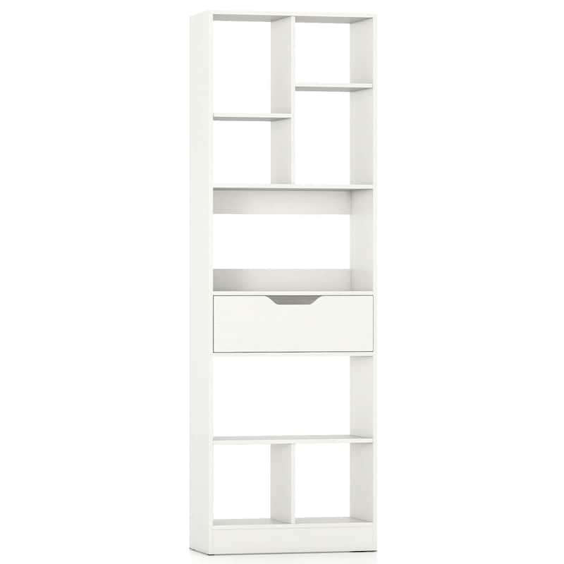 Costway 1/2 PCS 61” Bookcase with Drawer, 8 Open Cubes, Anti-toppling - See Details - White-1 PCS